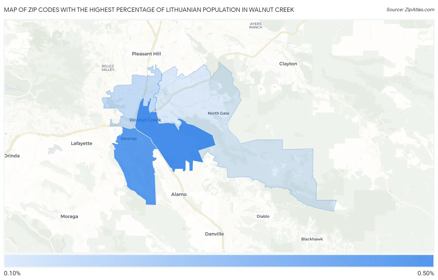 Zip Codes with the Highest Percentage of Lithuanian Population in Walnut Creek Map