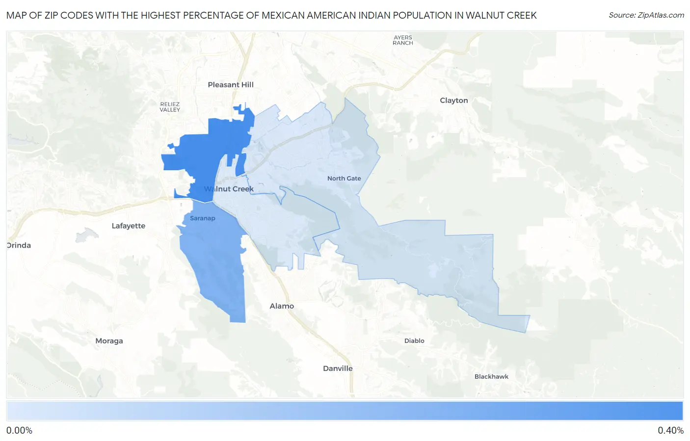 Zip Codes with the Highest Percentage of Mexican American Indian Population in Walnut Creek Map
