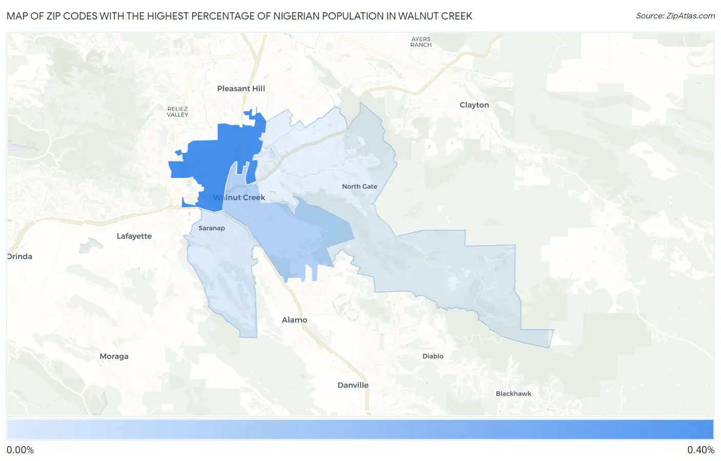 Zip Codes with the Highest Percentage of Nigerian Population in Walnut Creek Map