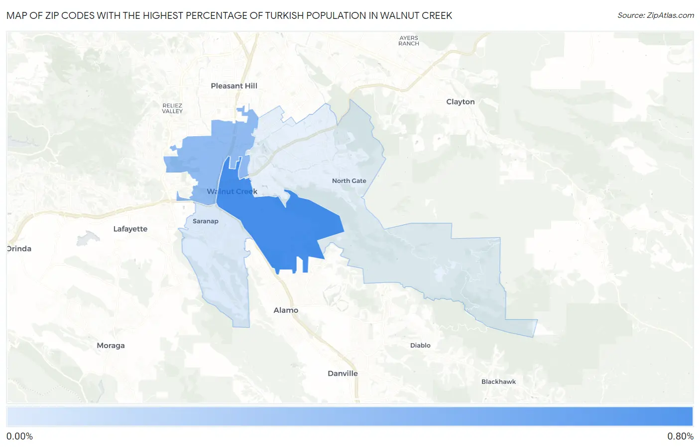 Zip Codes with the Highest Percentage of Turkish Population in Walnut Creek Map