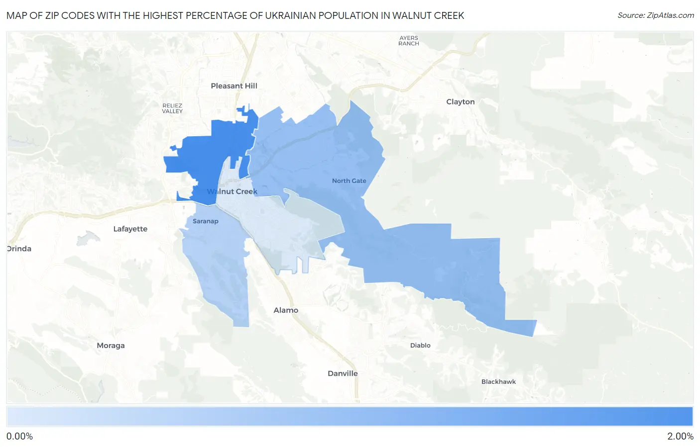 Zip Codes with the Highest Percentage of Ukrainian Population in Walnut Creek Map