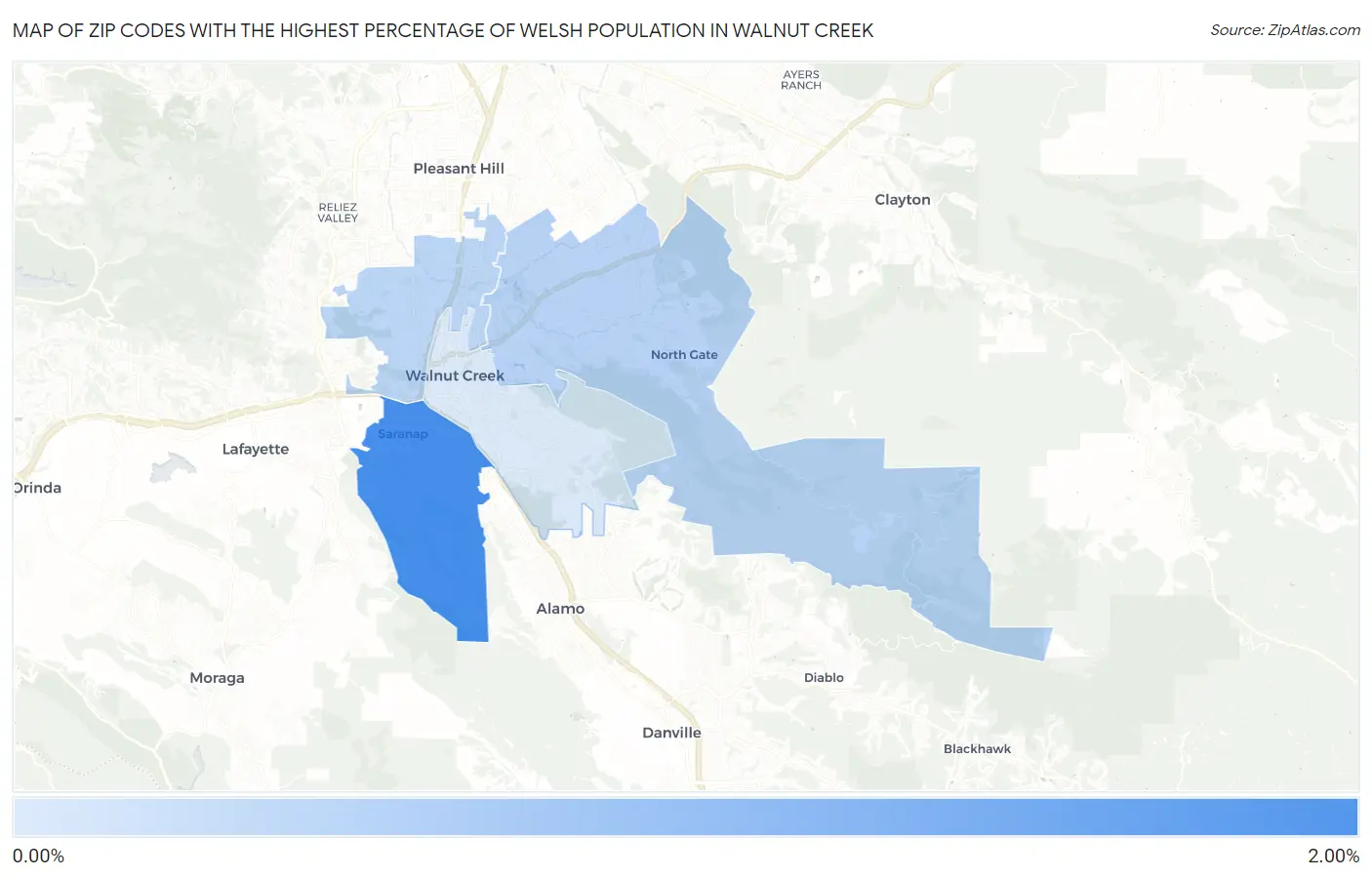 Zip Codes with the Highest Percentage of Welsh Population in Walnut Creek Map