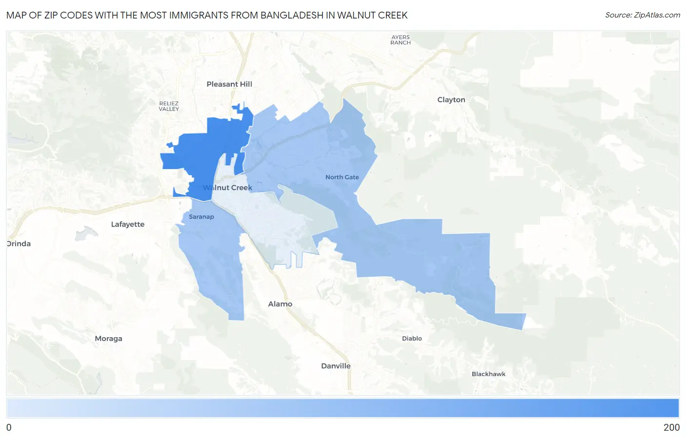 Zip Codes with the Most Immigrants from Bangladesh in Walnut Creek Map