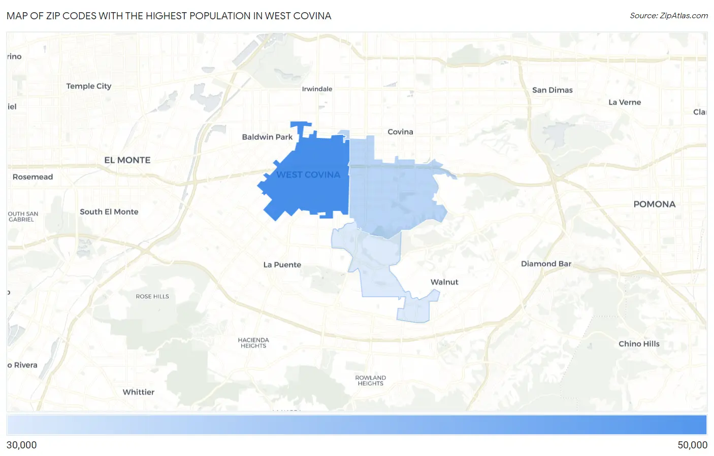 Zip Codes with the Highest Population in West Covina Map