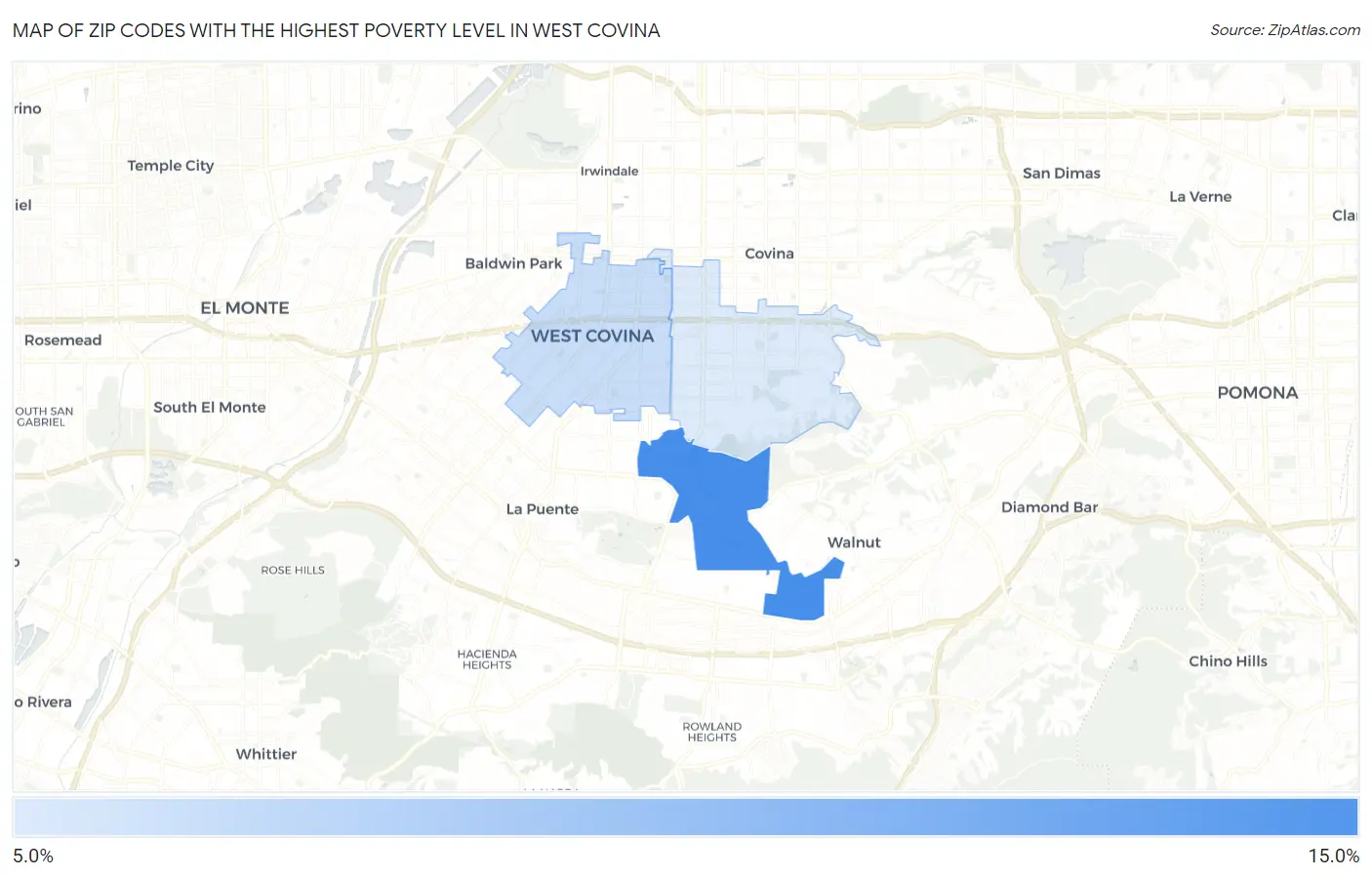 Zip Codes with the Highest Poverty Level in West Covina Map