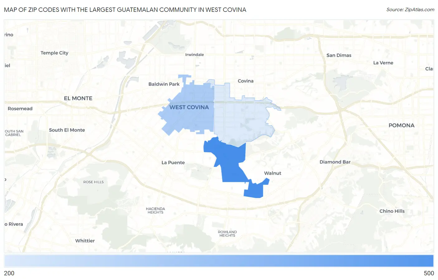 Zip Codes with the Largest Guatemalan Community in West Covina Map