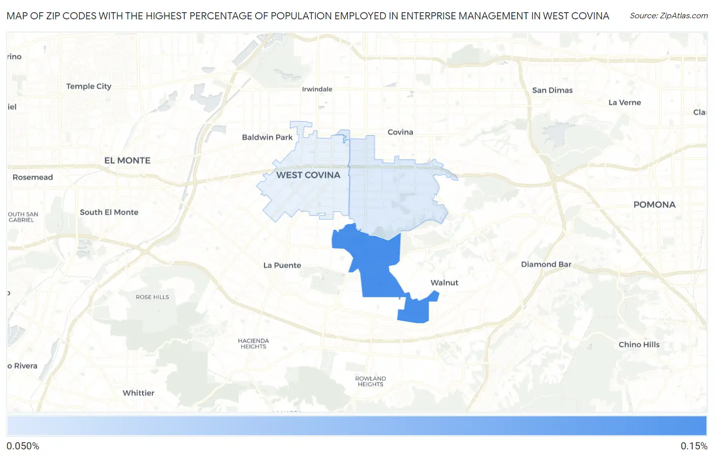 Zip Codes with the Highest Percentage of Population Employed in Enterprise Management in West Covina Map