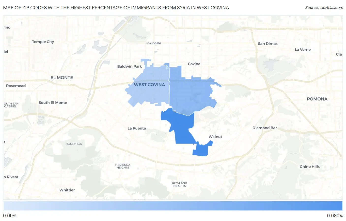 Zip Codes with the Highest Percentage of Immigrants from Syria in West Covina Map