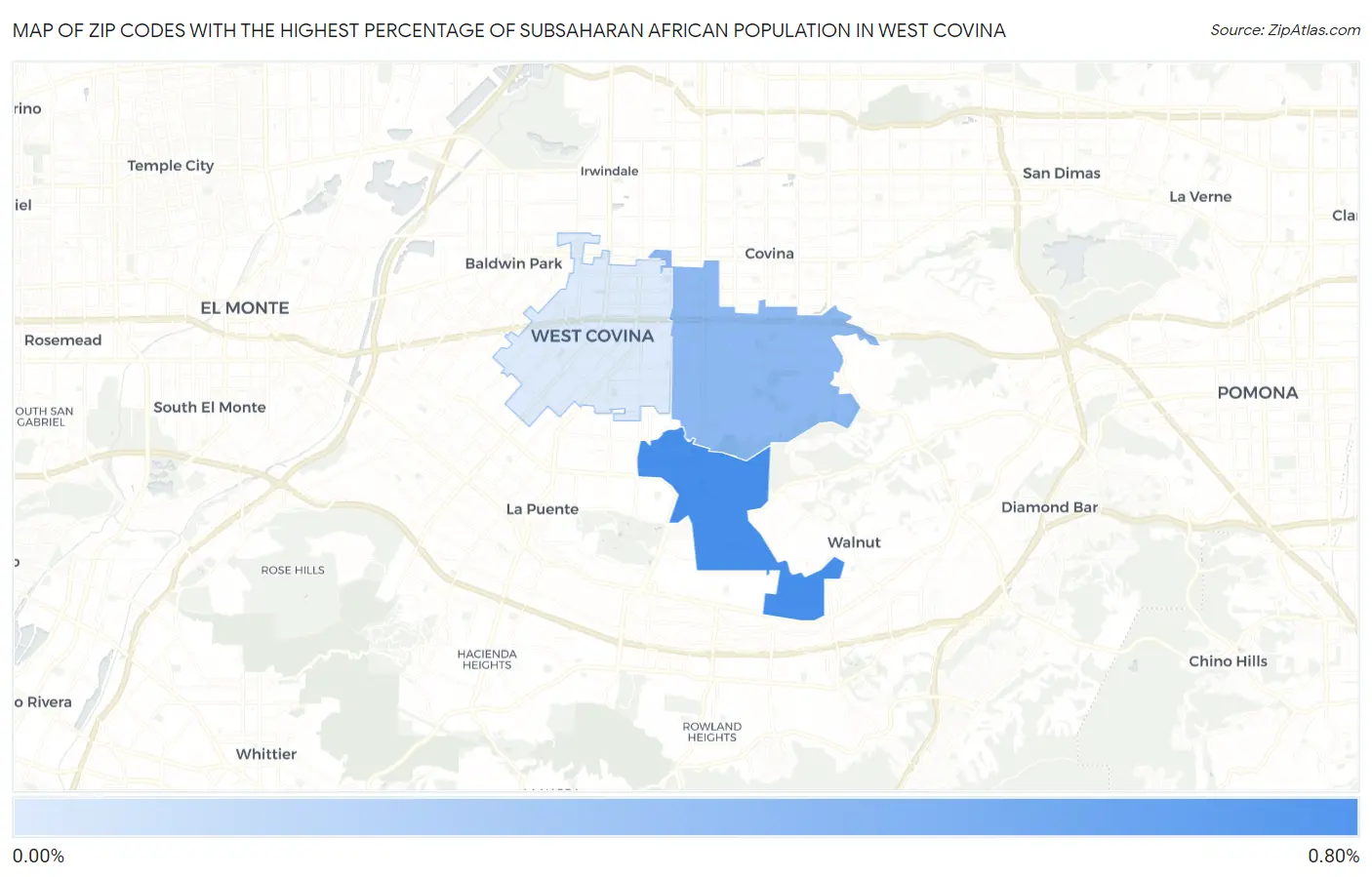 Zip Codes with the Highest Percentage of Subsaharan African Population in West Covina Map