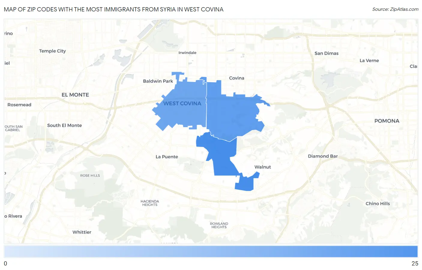Zip Codes with the Most Immigrants from Syria in West Covina Map