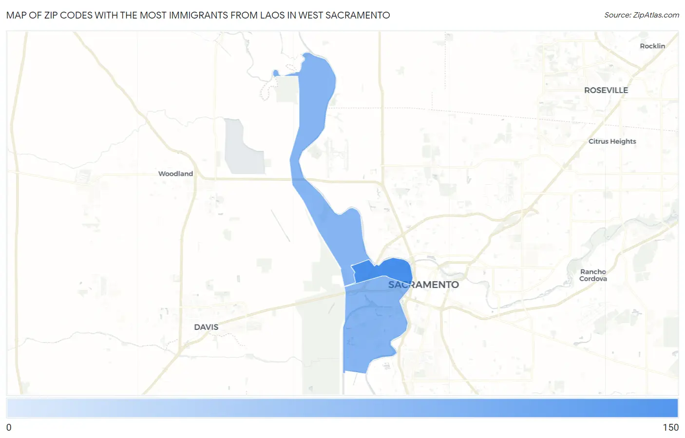 Zip Codes with the Most Immigrants from Laos in West Sacramento Map