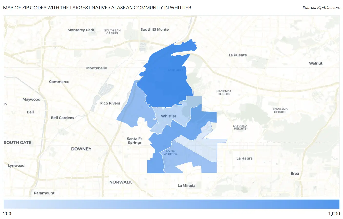 Zip Codes with the Largest Native / Alaskan Community in Whittier Map