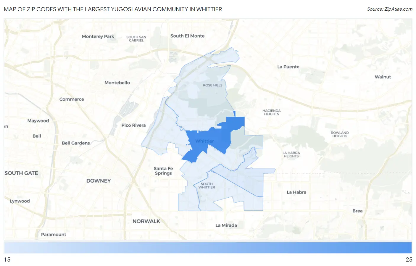 Zip Codes with the Largest Yugoslavian Community in Whittier Map