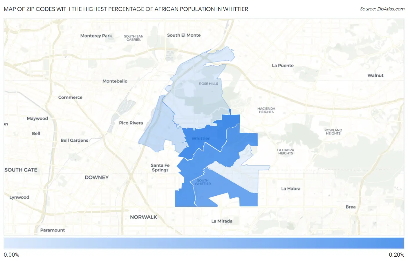 Zip Codes with the Highest Percentage of African Population in Whittier Map