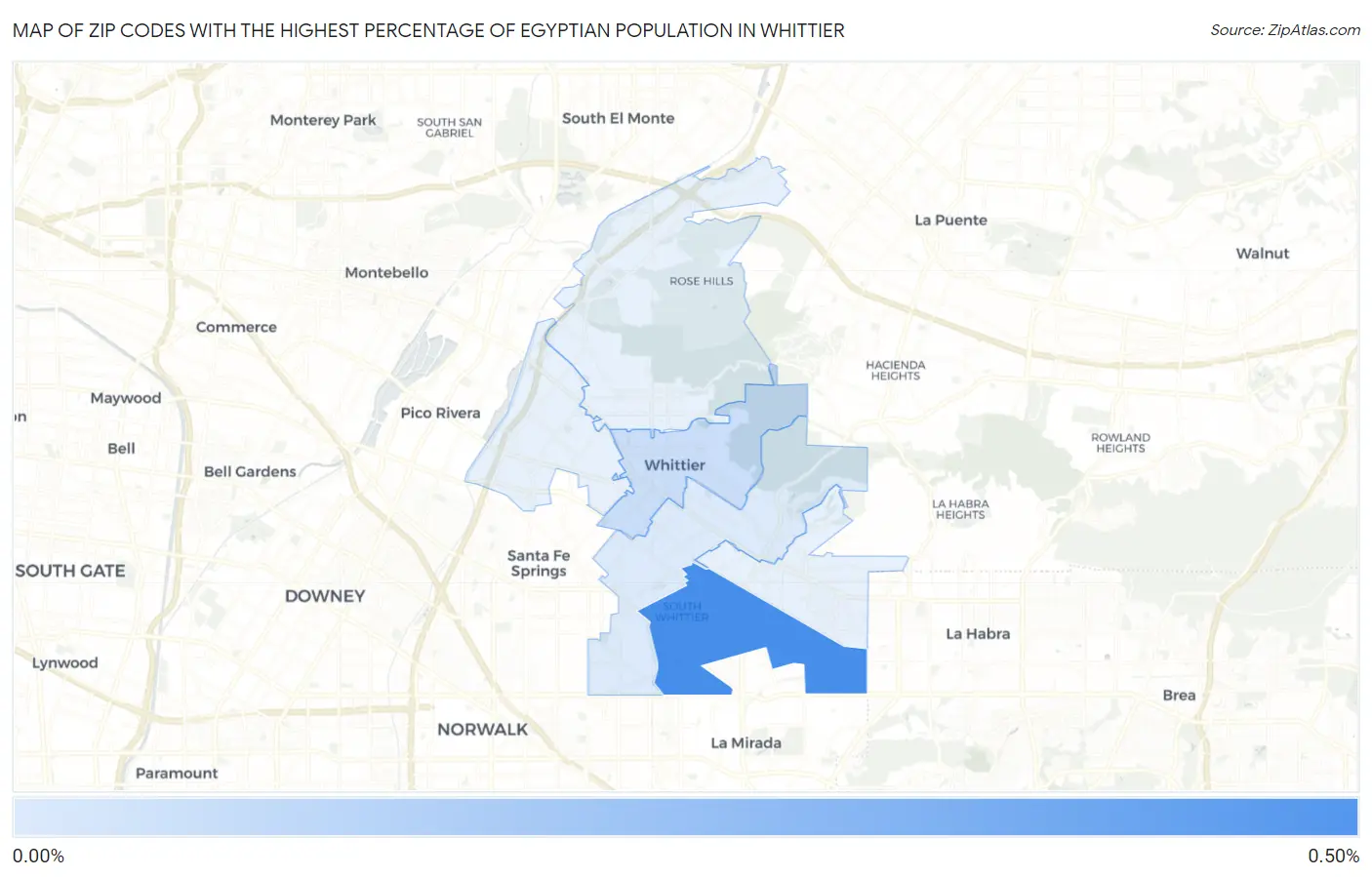 Zip Codes with the Highest Percentage of Egyptian Population in Whittier Map