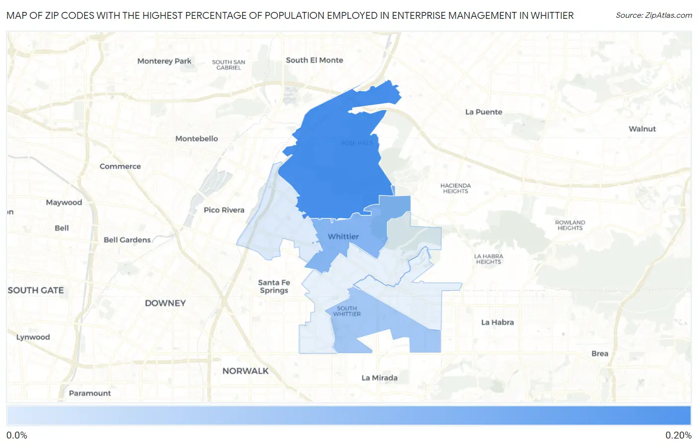 Zip Codes with the Highest Percentage of Population Employed in Enterprise Management in Whittier Map