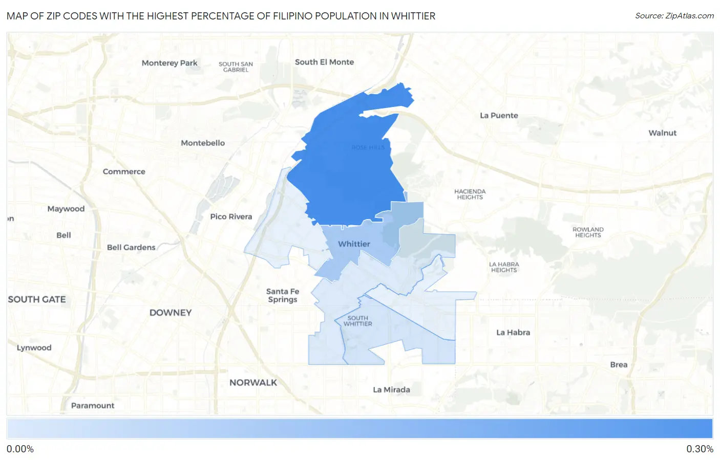 Zip Codes with the Highest Percentage of Filipino Population in Whittier Map