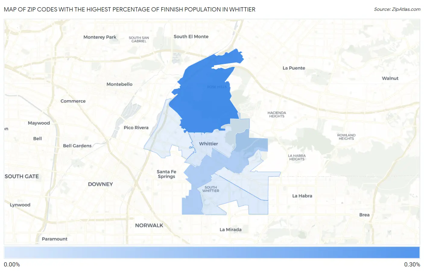 Zip Codes with the Highest Percentage of Finnish Population in Whittier Map