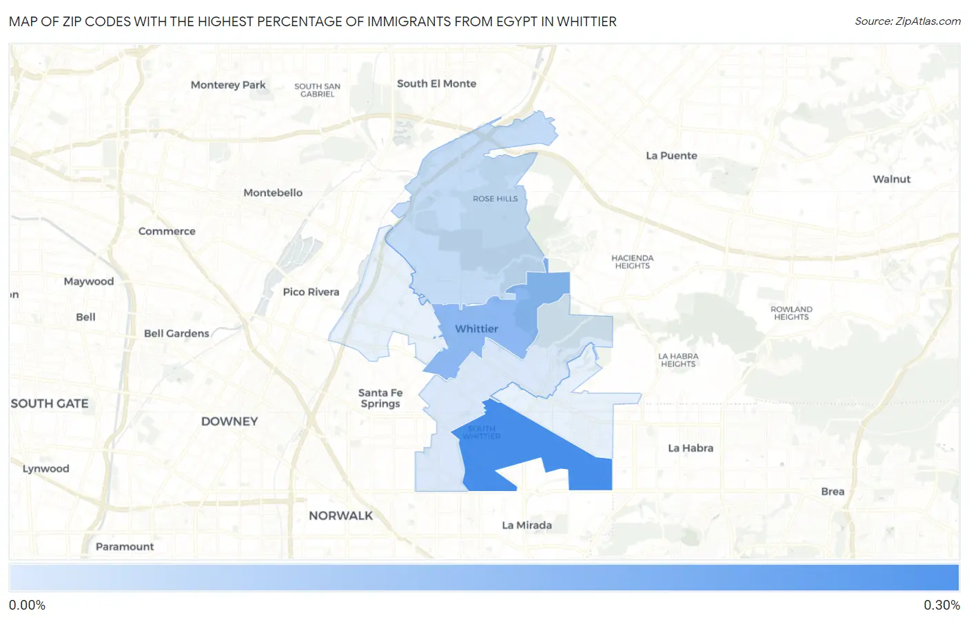 Zip Codes with the Highest Percentage of Immigrants from Egypt in Whittier Map