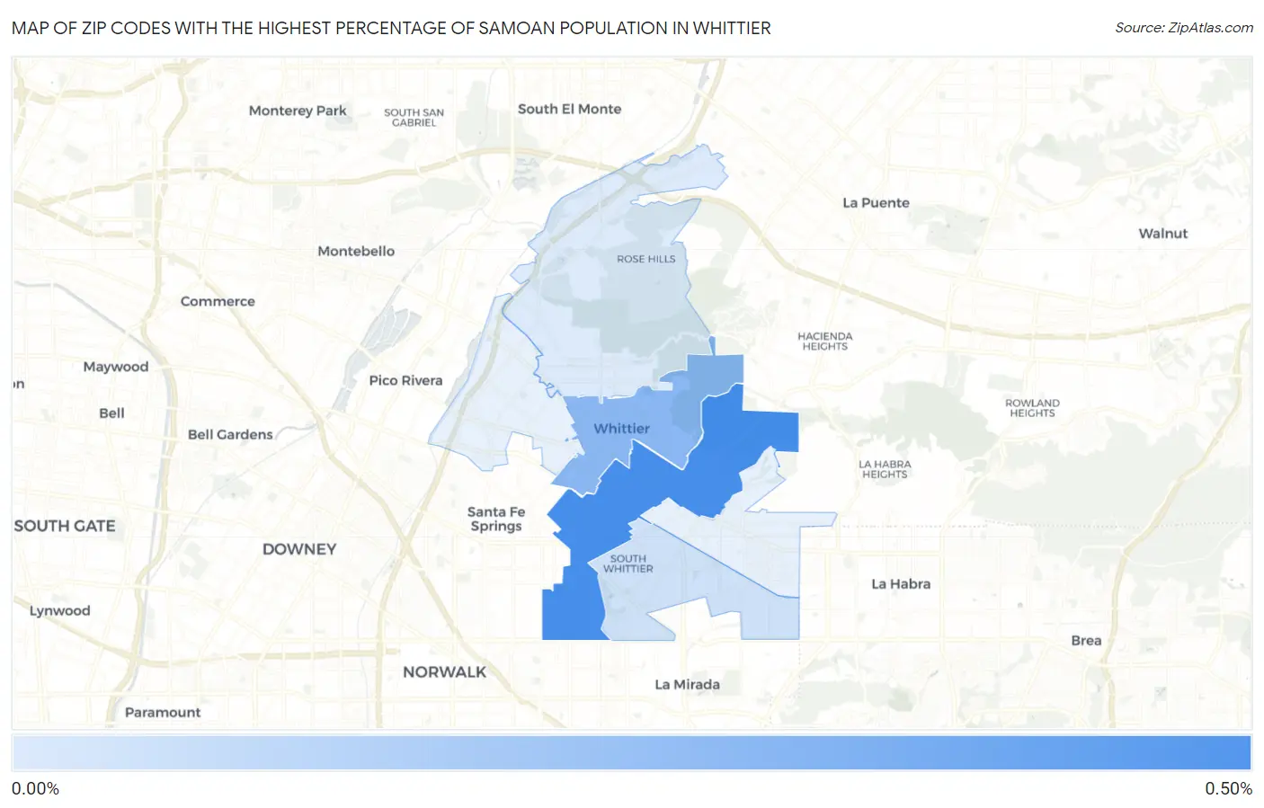 Zip Codes with the Highest Percentage of Samoan Population in Whittier Map