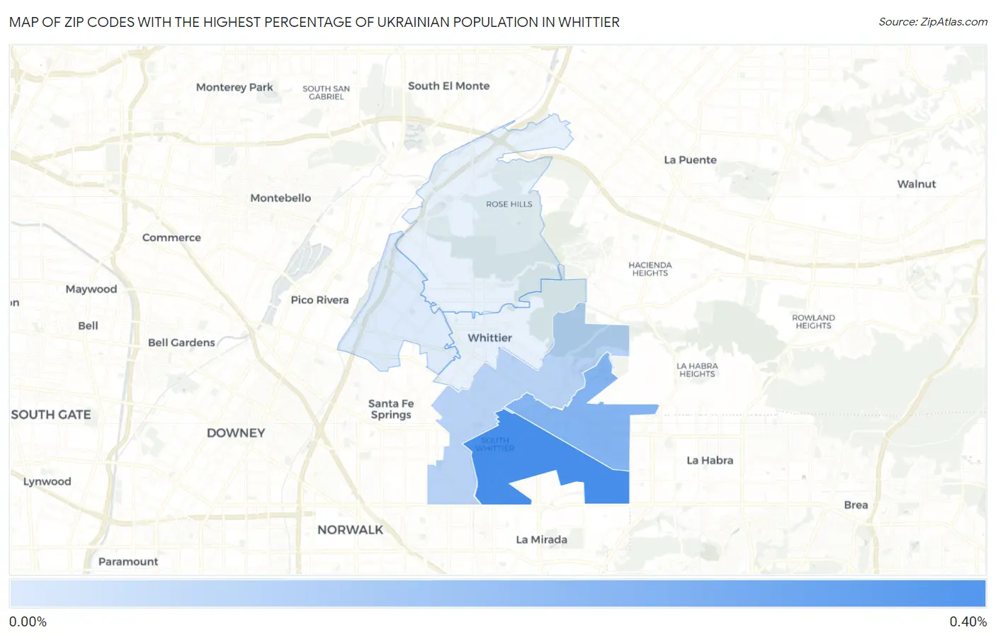 Zip Codes with the Highest Percentage of Ukrainian Population in Whittier Map