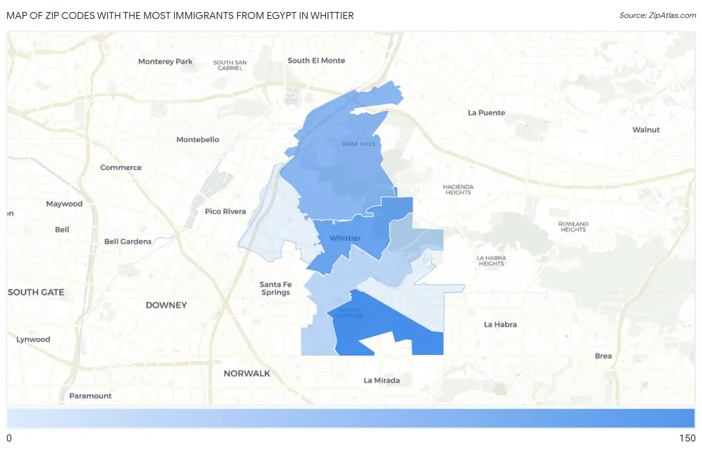 Zip Codes with the Most Immigrants from Egypt in Whittier Map