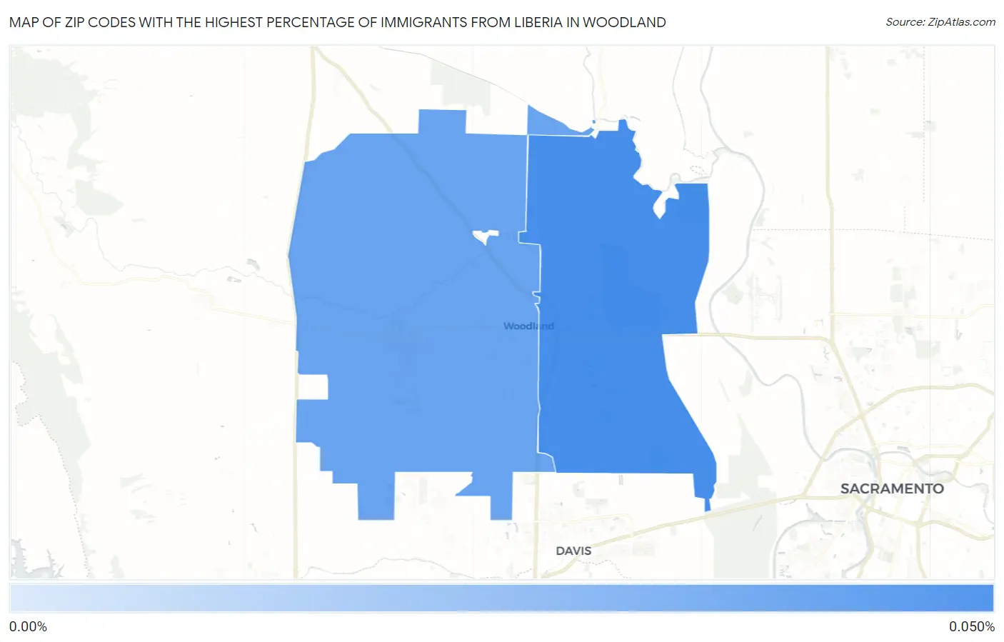 Zip Codes with the Highest Percentage of Immigrants from Liberia in Woodland Map