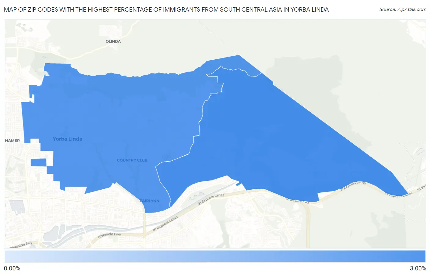 Zip Codes with the Highest Percentage of Immigrants from South Central Asia in Yorba Linda Map