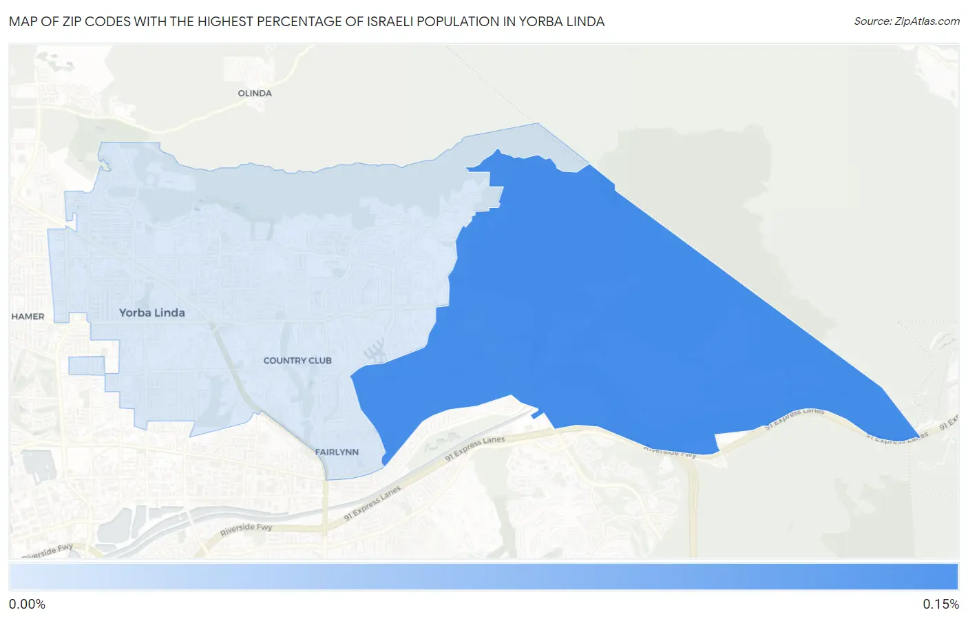 Zip Codes with the Highest Percentage of Israeli Population in Yorba Linda Map