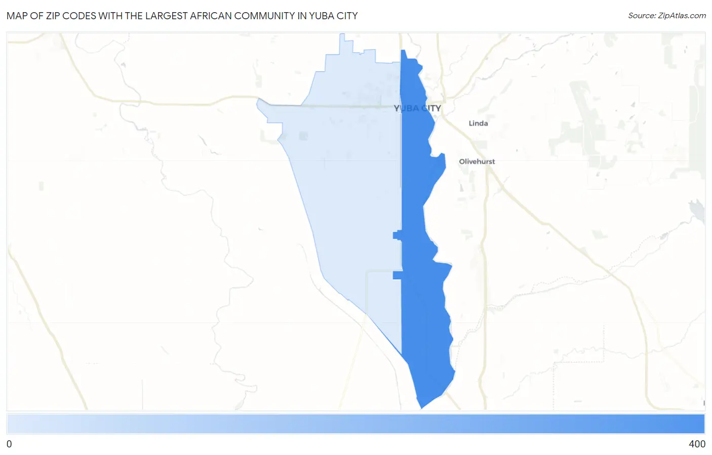 Zip Codes with the Largest African Community in Yuba City Map