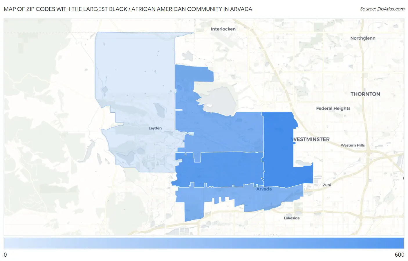 Zip Codes with the Largest Black / African American Community in Arvada Map