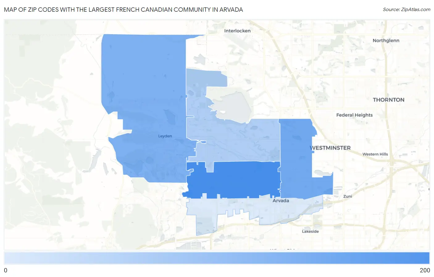 Zip Codes with the Largest French Canadian Community in Arvada Map