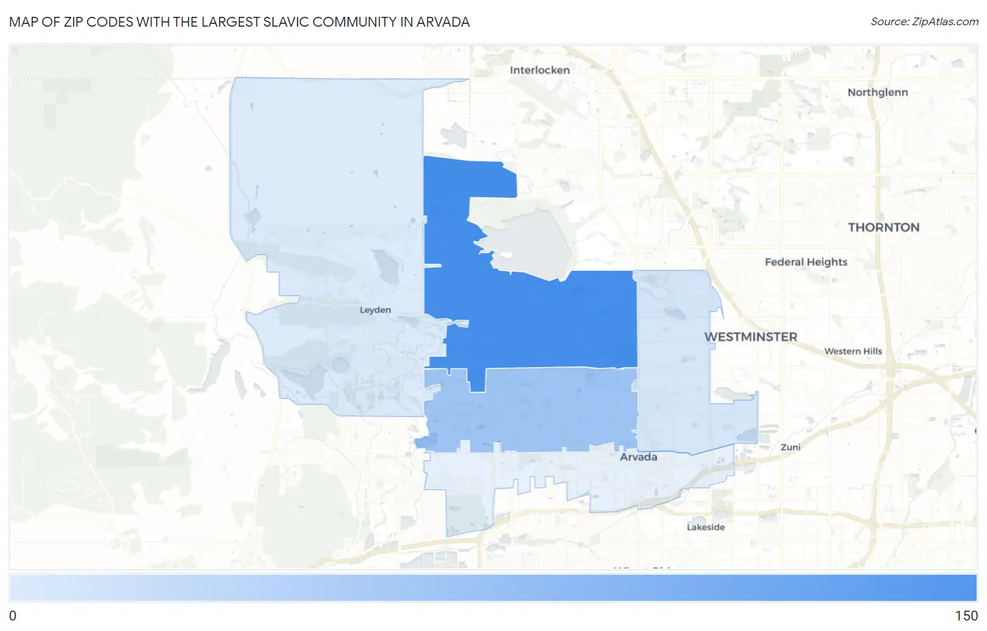 Zip Codes with the Largest Slavic Community in Arvada Map