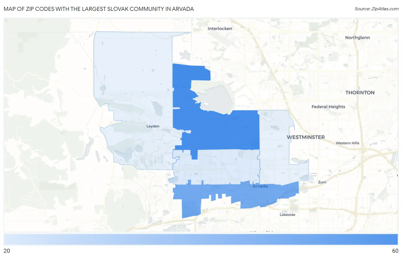 Zip Codes with the Largest Slovak Community in Arvada Map