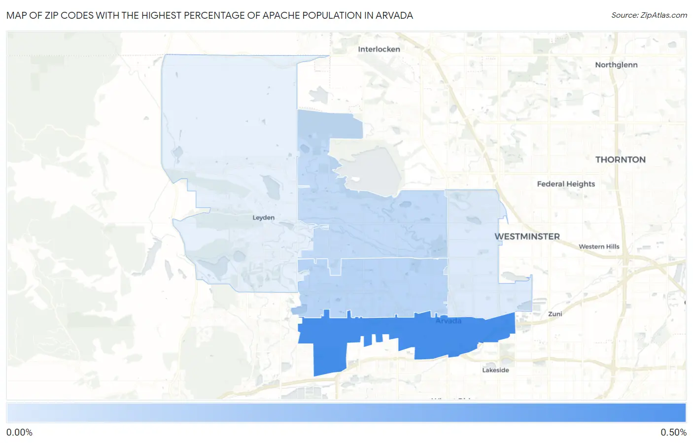 Zip Codes with the Highest Percentage of Apache Population in Arvada Map