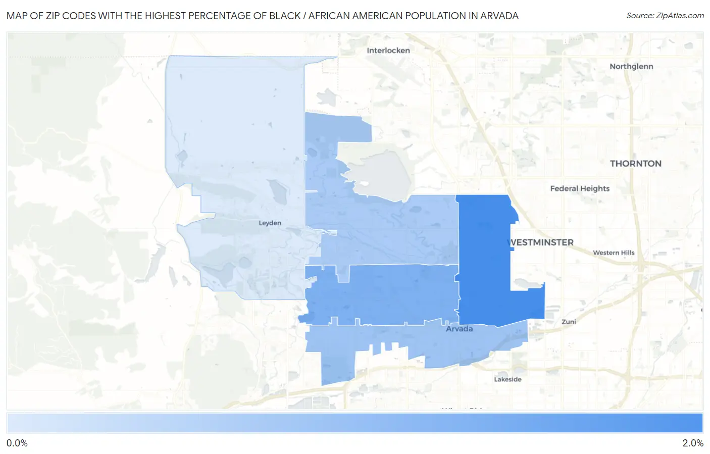Zip Codes with the Highest Percentage of Black / African American Population in Arvada Map