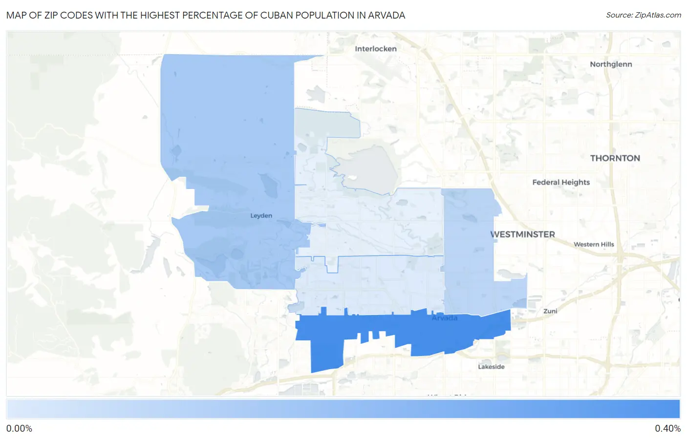 Zip Codes with the Highest Percentage of Cuban Population in Arvada Map