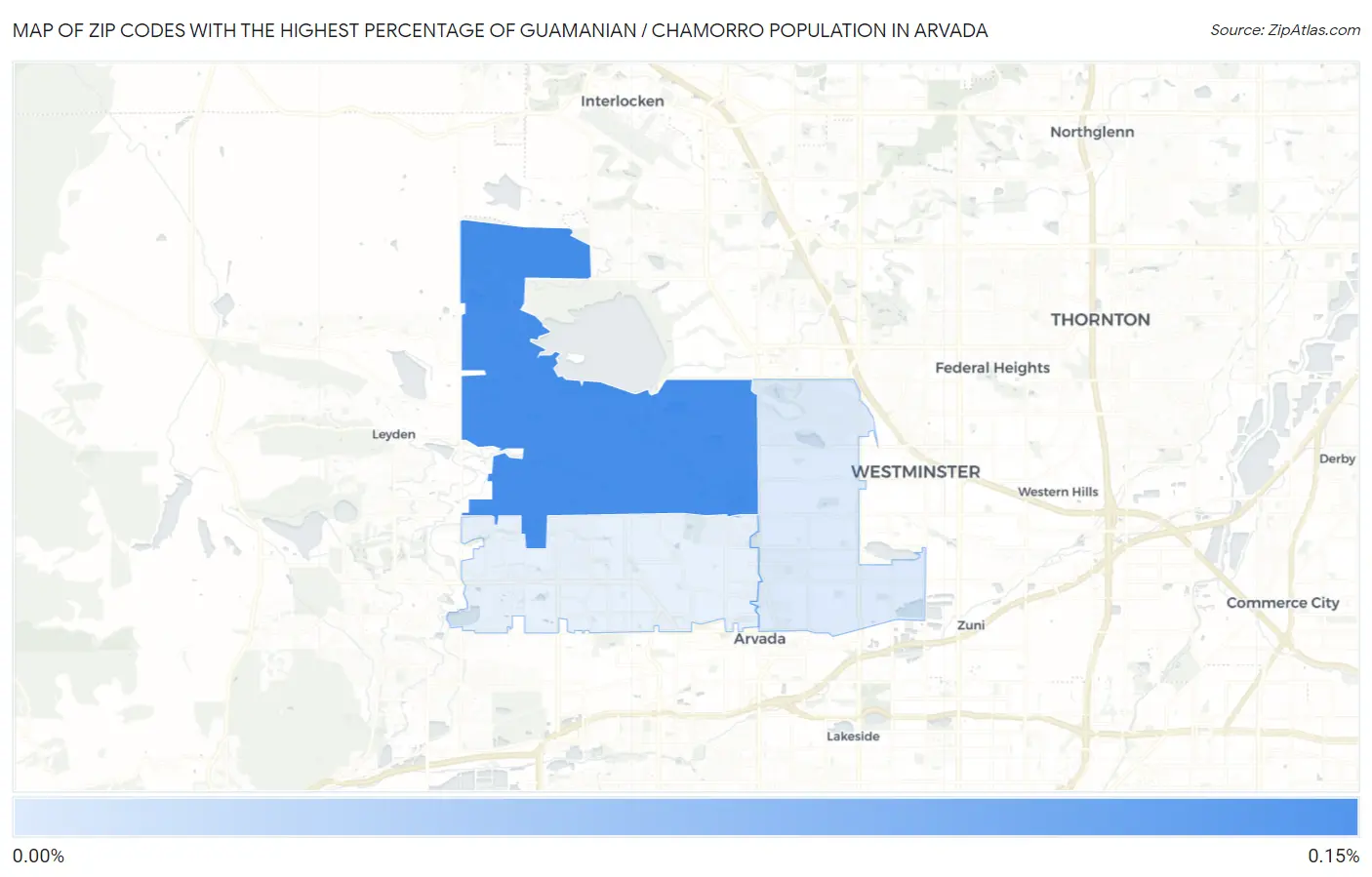 Zip Codes with the Highest Percentage of Guamanian / Chamorro Population in Arvada Map