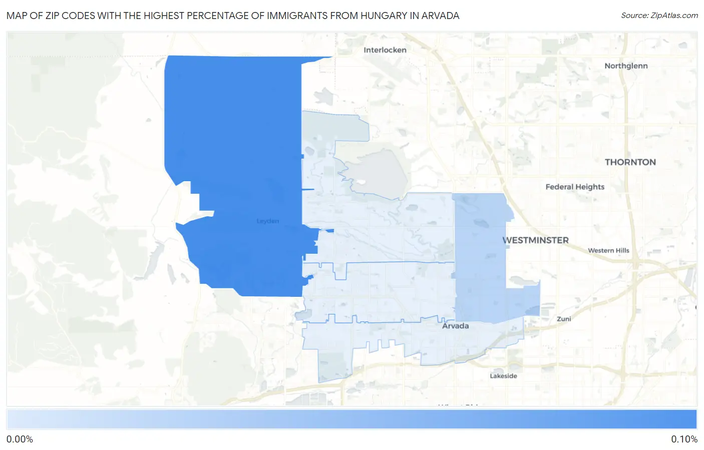 Zip Codes with the Highest Percentage of Immigrants from Hungary in Arvada Map