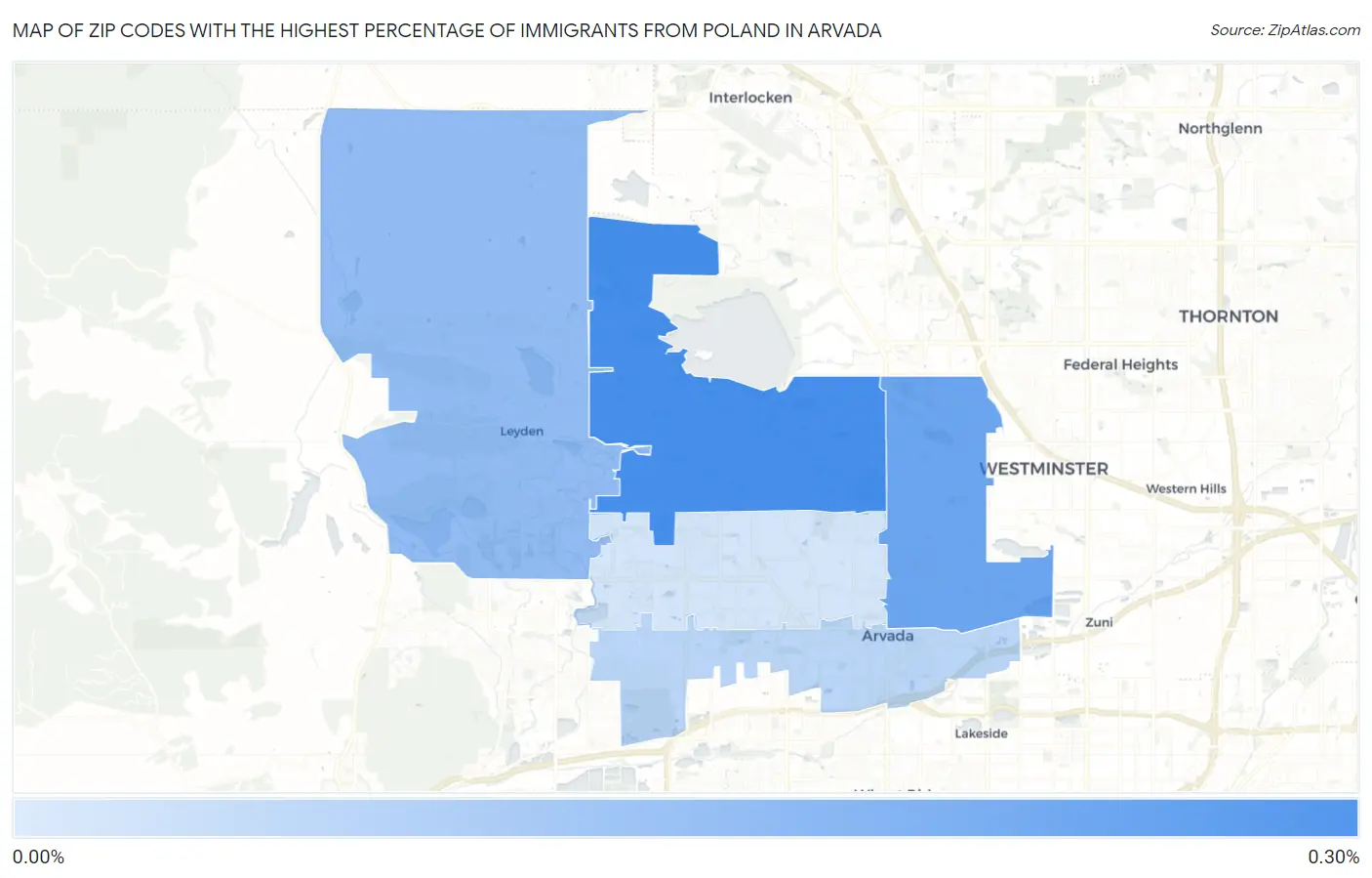 Zip Codes with the Highest Percentage of Immigrants from Poland in Arvada Map