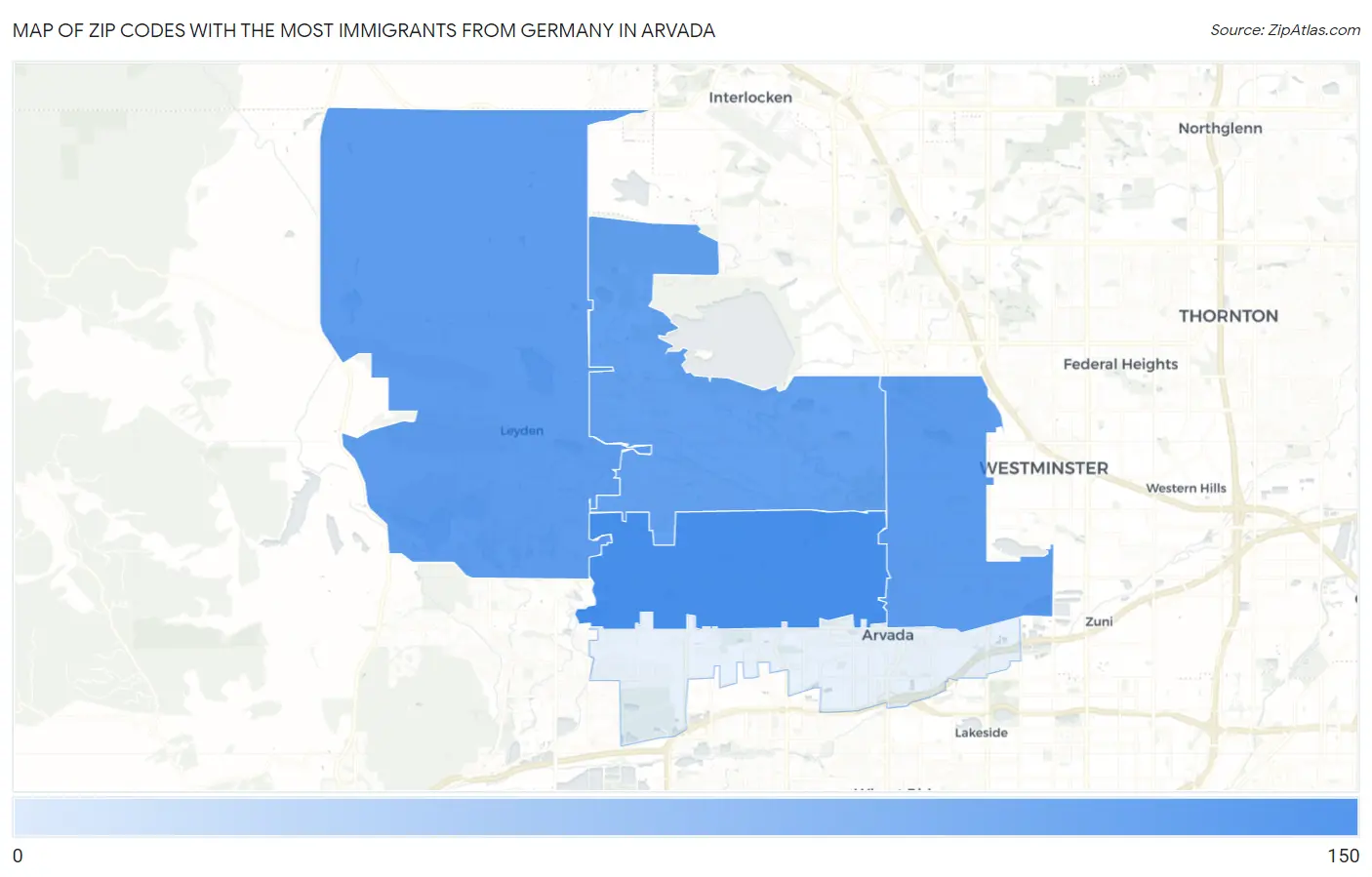 Zip Codes with the Most Immigrants from Germany in Arvada Map