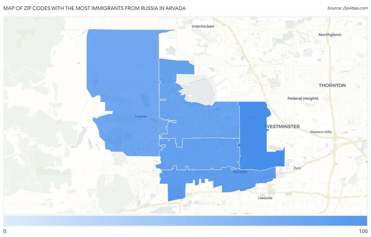 Zip Codes with the Most Immigrants from Russia in Arvada Map