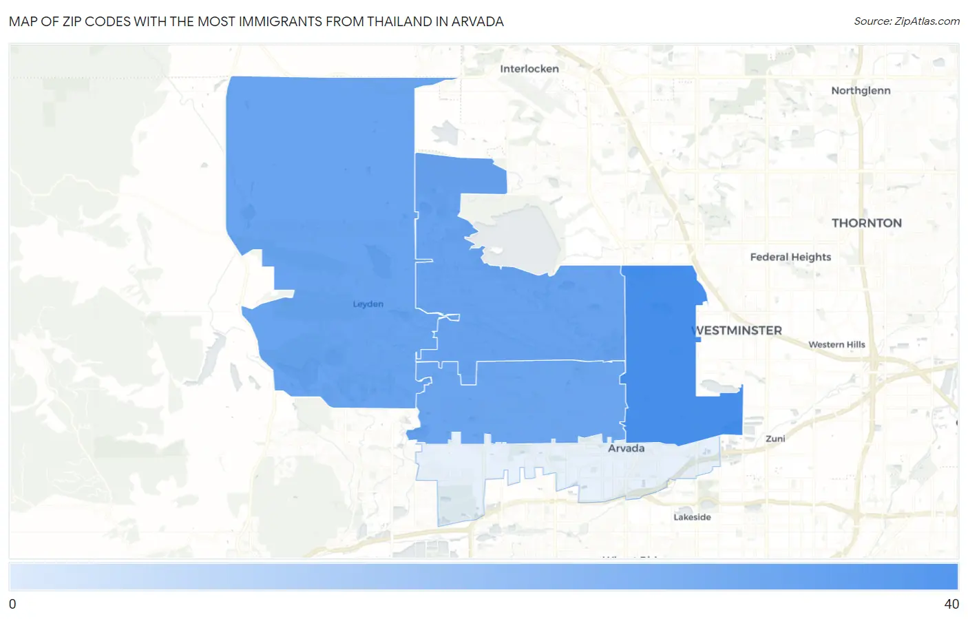Zip Codes with the Most Immigrants from Thailand in Arvada Map