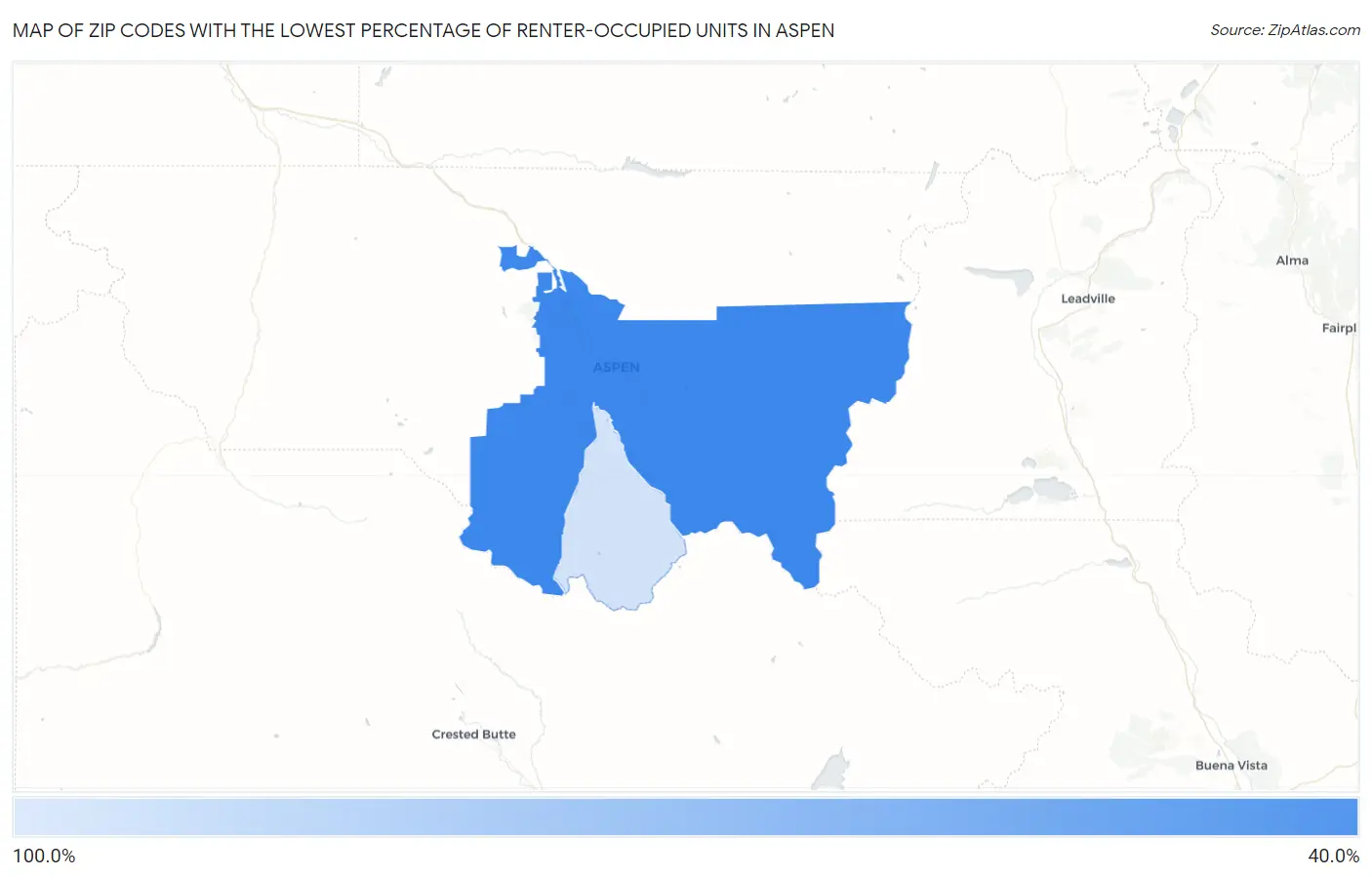 Zip Codes with the Lowest Percentage of Renter-Occupied Units in Aspen Map