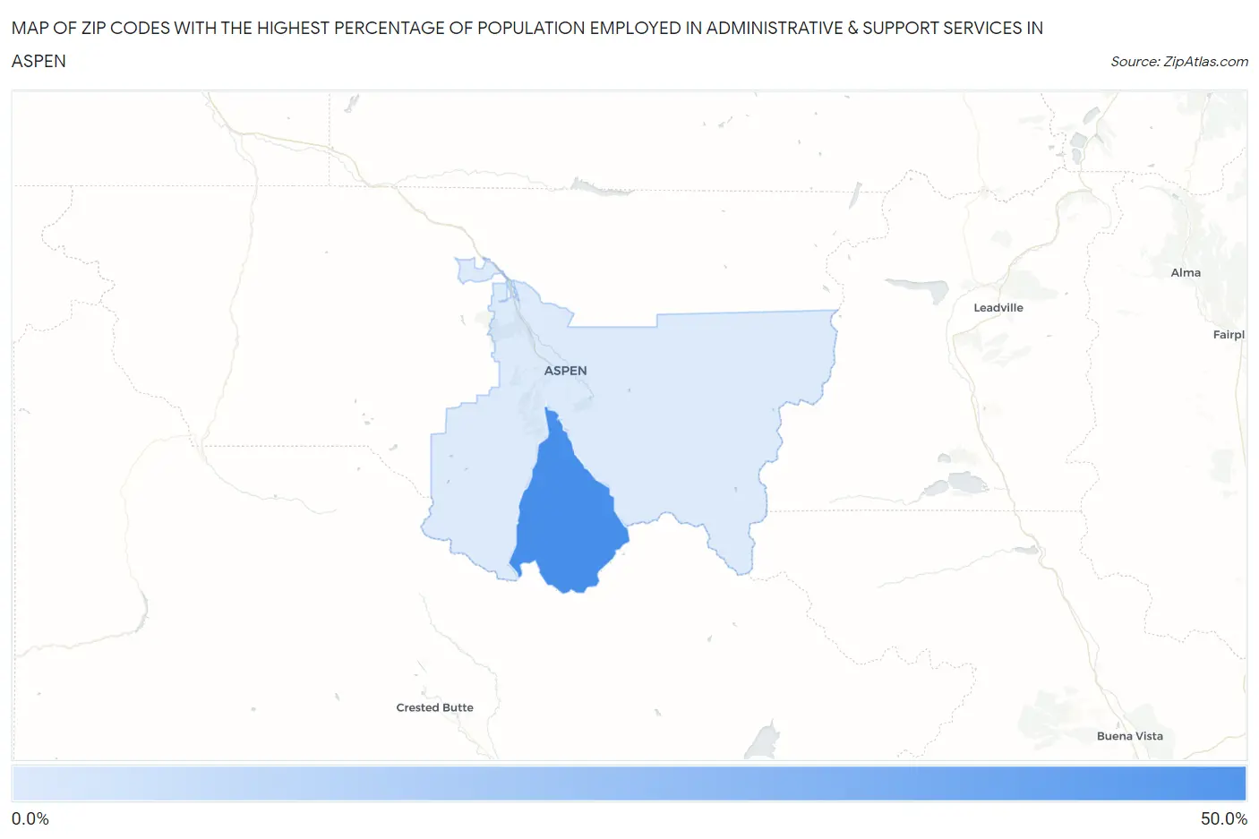 Zip Codes with the Highest Percentage of Population Employed in Administrative & Support Services in Aspen Map