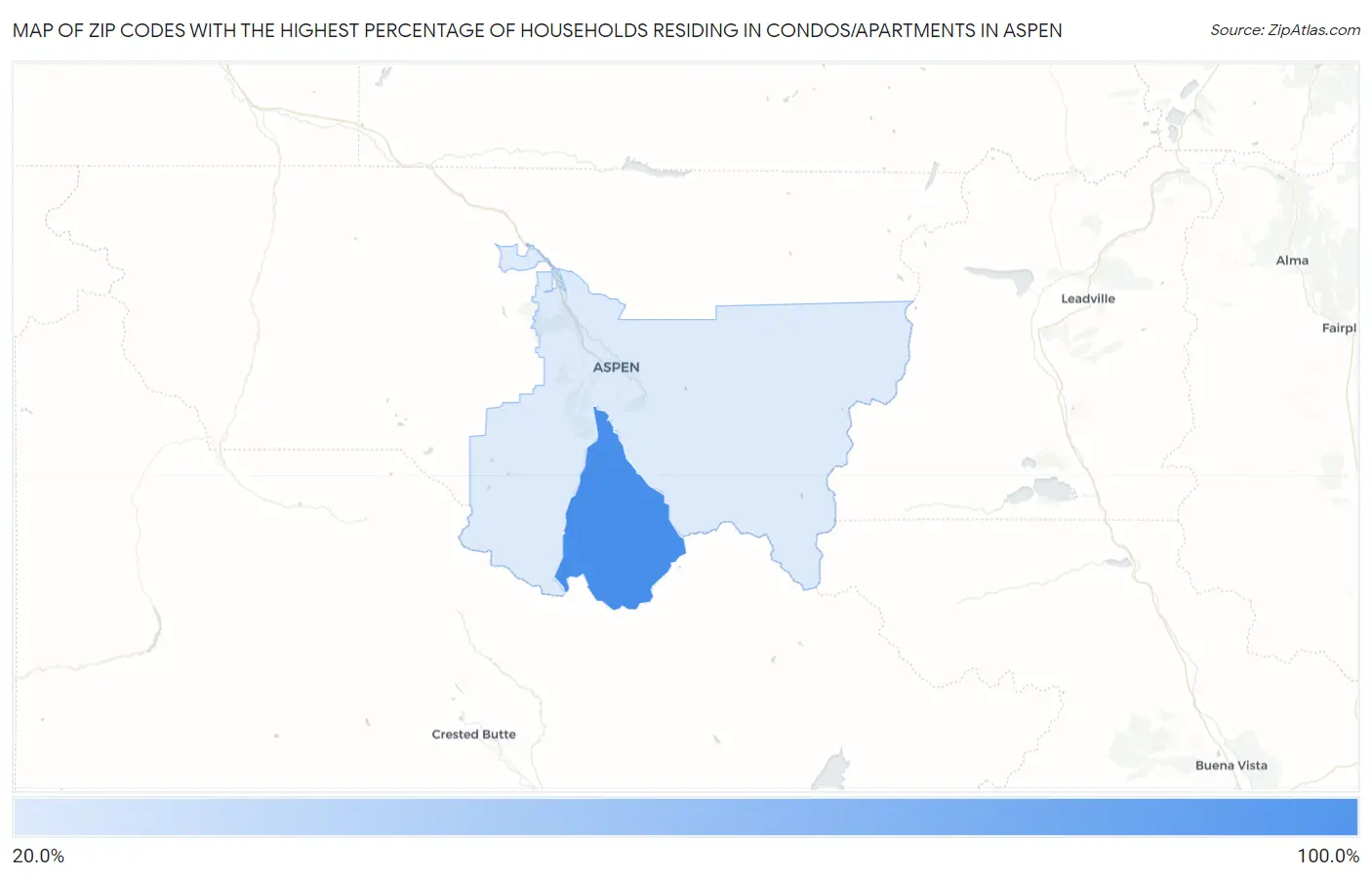 Zip Codes with the Highest Percentage of Households Residing in Condos/Apartments in Aspen Map