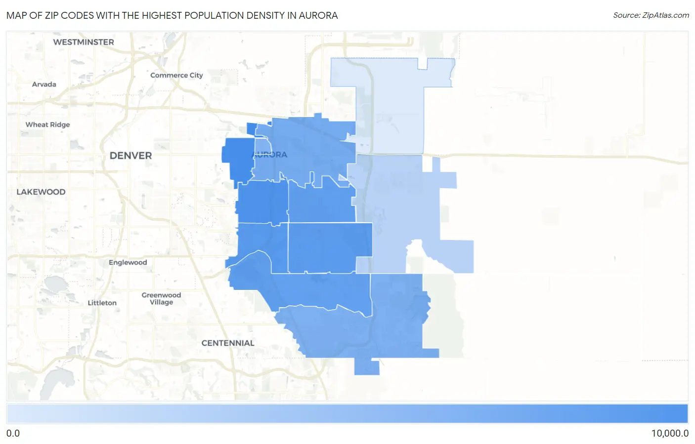 Zip Codes with the Highest Population Density in Aurora Map