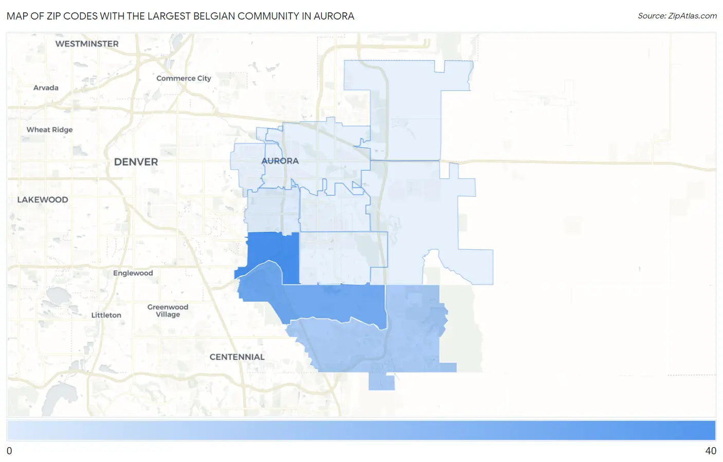 Zip Codes with the Largest Belgian Community in Aurora Map