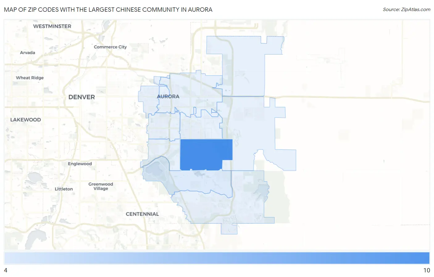 Zip Codes with the Largest Chinese Community in Aurora Map