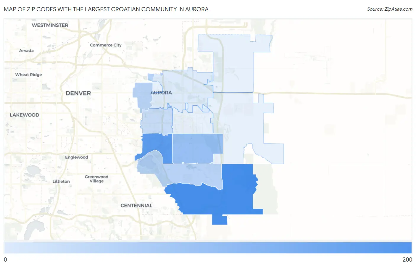 Zip Codes with the Largest Croatian Community in Aurora Map